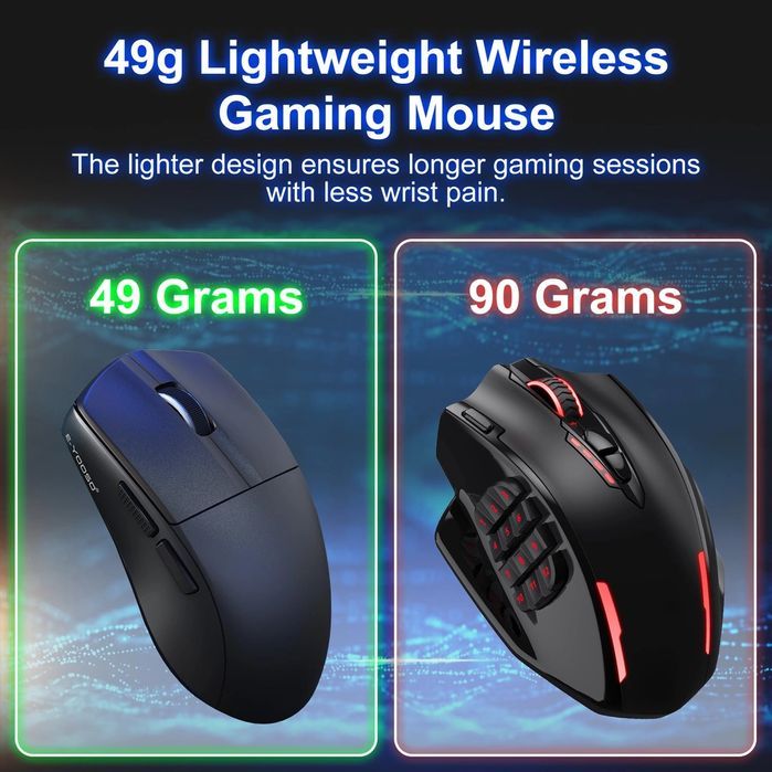 Pubiohs Gaming Mysz Bezprzewodowa 26K DPI, Lekka i Ergonomiczna