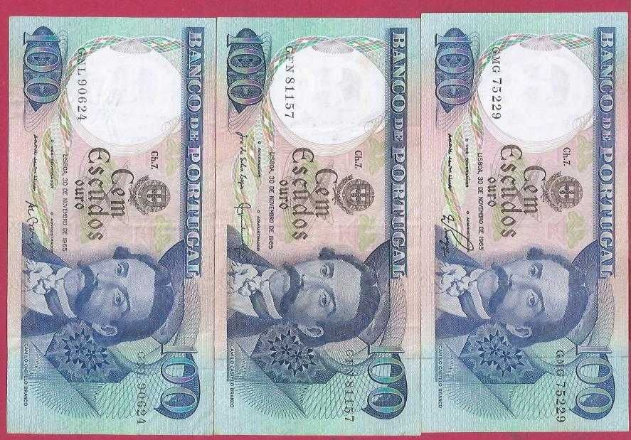NOTAS DA REPUBLICA 3 NOTAS DE 100 ESCUDOS CH 7 1965