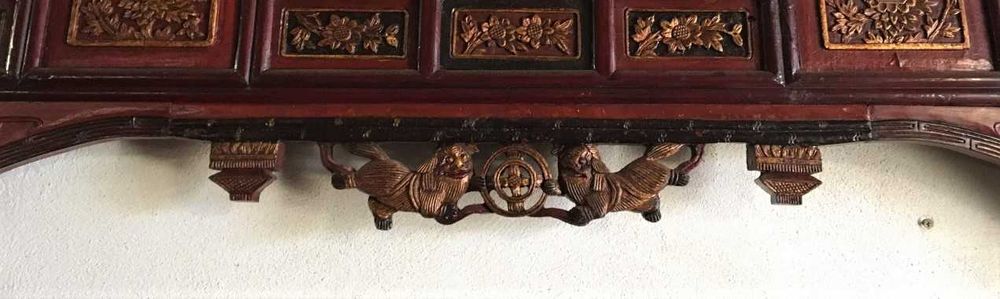 Belíssimo arco de cabeceira de cama chinesa antigo oriental