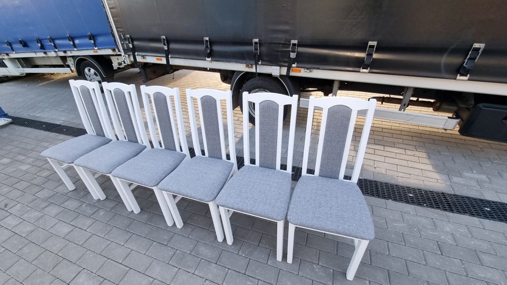 Nowe: Stół rozkładany z 6 krzesłami, OD RĘKI, biały + szary