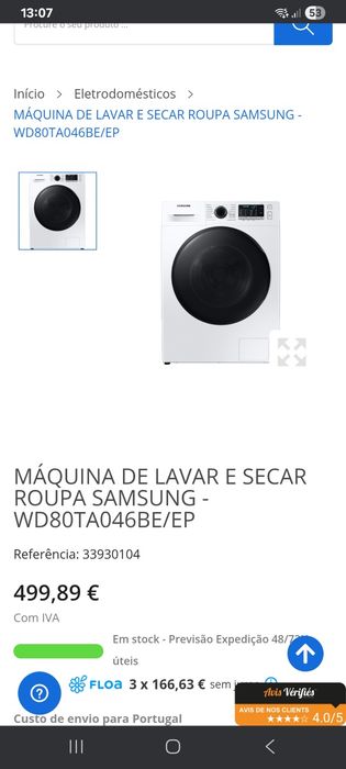 Máquina Lavar e Secar Samsung na garantia