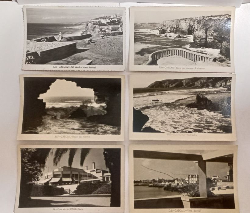 Coleção de seis postais antigos de Cascais - Sintra,