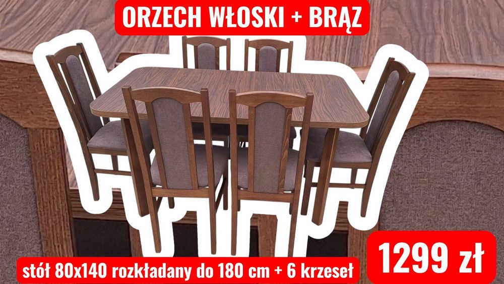 Nowe zestawy: Stół 80x140/180 + 6 krzeseł, 55 kolorów do wyboru,  transport cała Polska, WWW.DX-MEBLE.PL-TOWAR POLSKIEJ PRODUKCJI  !
