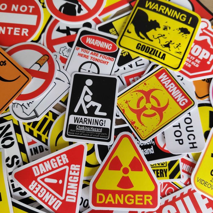 100 Stickers Autocolantes Avisos Danger