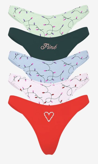 Набір жіночих трусиків-стрінгів Victoria's Secret PINK – 5 шт. Розмір xl