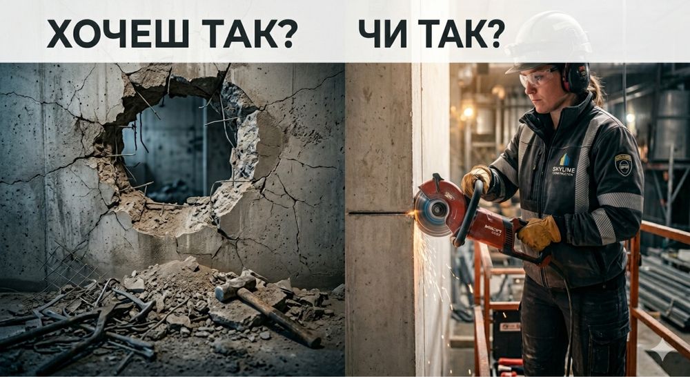 Алмазна різка бетону БЕЗ ПИЛУ та ТРІЩИН | Ідеально рівні отвори