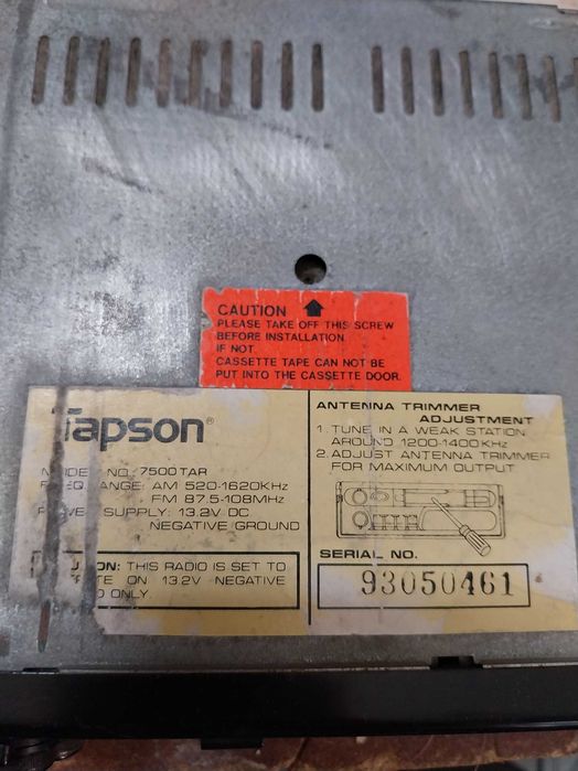 Rádio para automóvel, Tapson, com leitor de cassetes