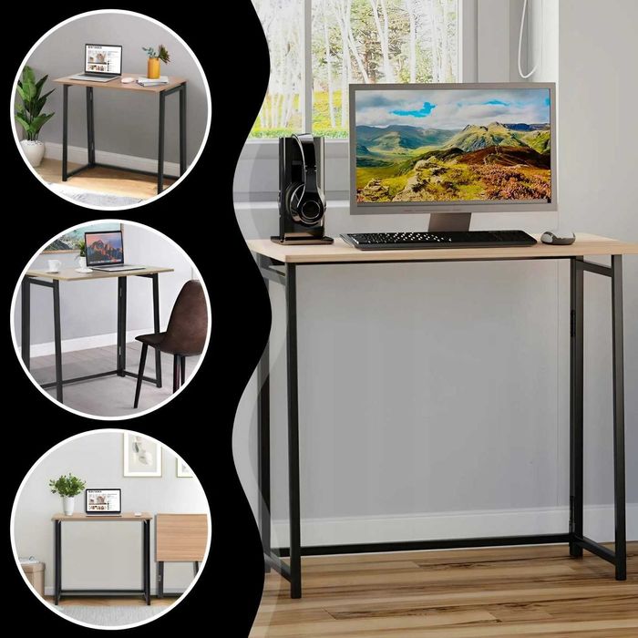 biurko do pokoju składane brązowe nowoczesne komputerowe uniwersalne