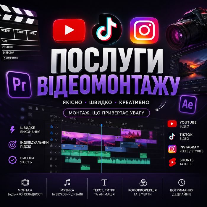 Послуги відеомонтажу | Reels • TikTok • YouTube Shorts • YouTube