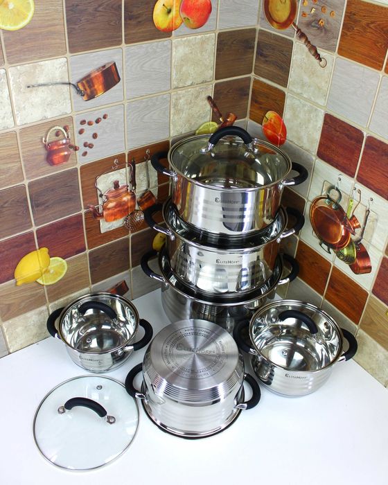 Zestaw 6 Garnków – Stal Nierdzewna, Silikonowe Uchwyty, Indukcja