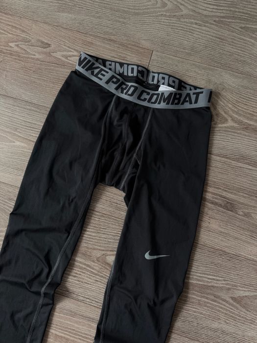 Sportowe Termiczne Męskie Legginsy Nike Pro Combat Spodnie Swoosh