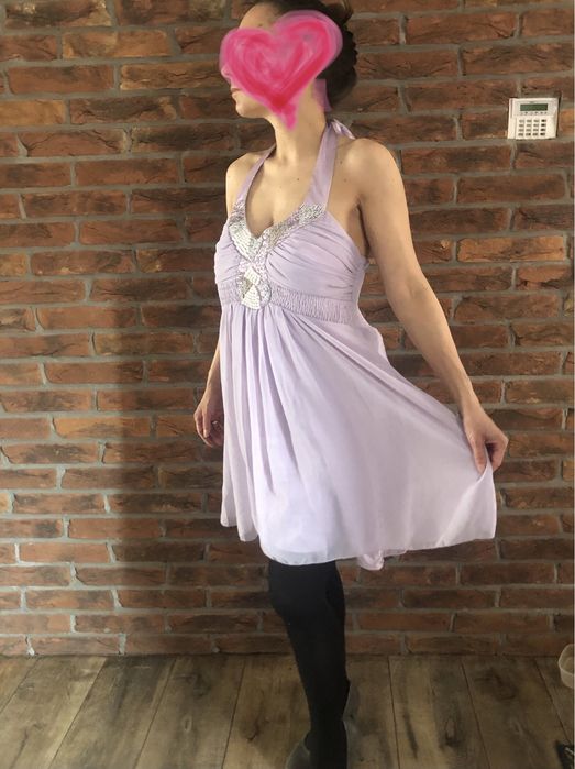 Romantyczna tiulowa zwiewna sukienka liliowa S M na wesele imprezę