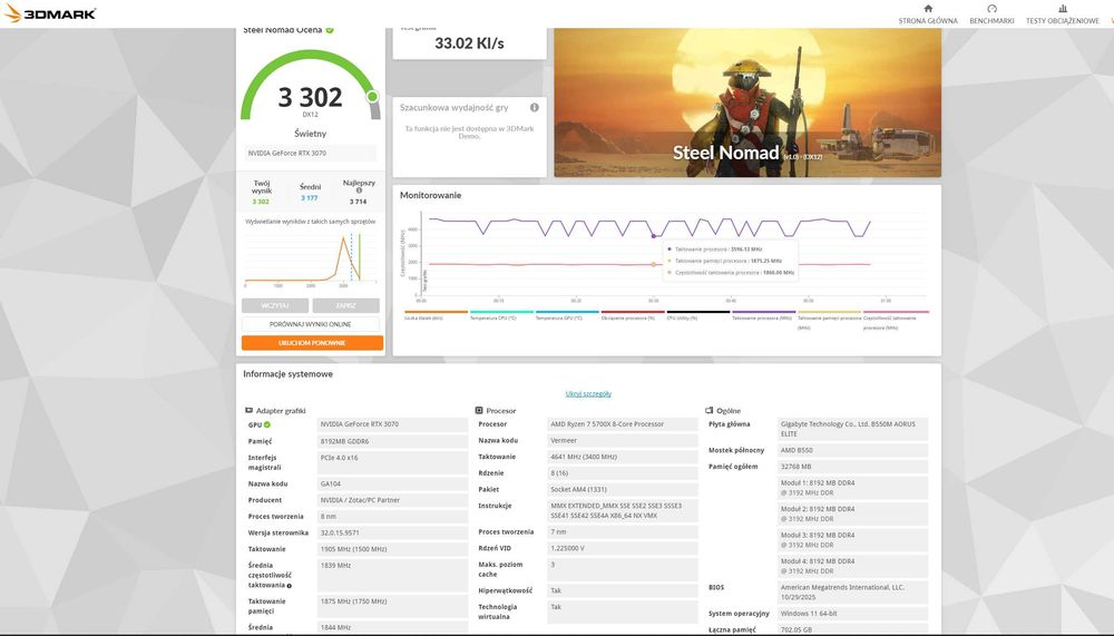 Komputer gamingowy PC RTX 3070 Ryzen 7 5700X 32GB RAM WIN11