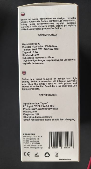 Ładowarka indukcyjna 3w1 BELINE 15W