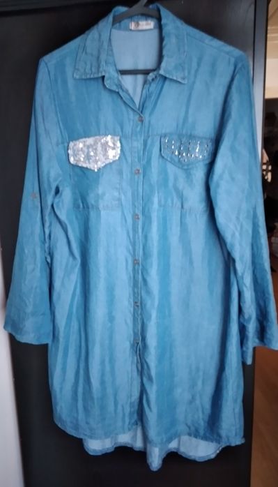 Vestido ou camisa italiano de ganga fina, tamanho XL