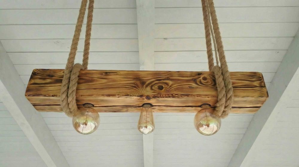 Lampa wisząca w stylu loft, vintage. Stara belka drewniana, Handmade
