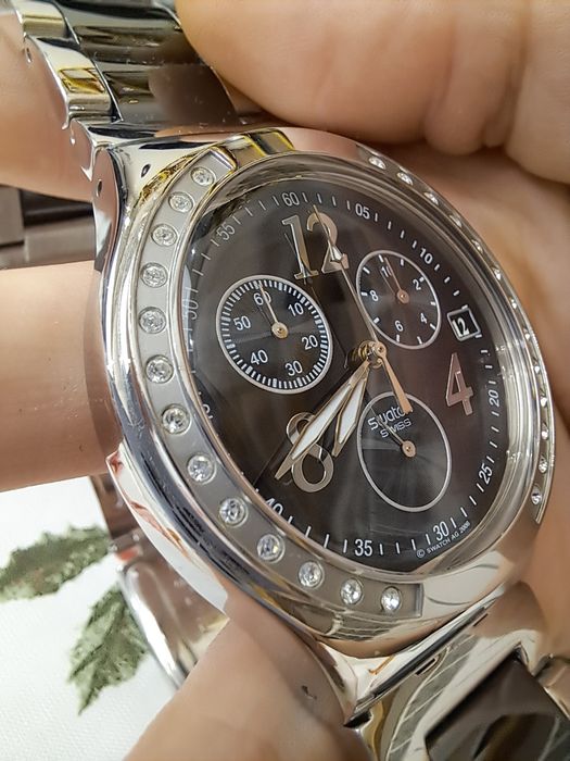 Zegarek swatch irony chrono srebrny czarny że stoperem