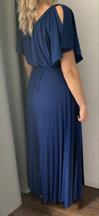 Kobaltowa sukienka maxi plisowana M 38 L 40