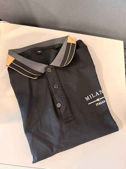 Pólo Masculino Milano Itália - Preto com Detalhes Dourados - Tam. M