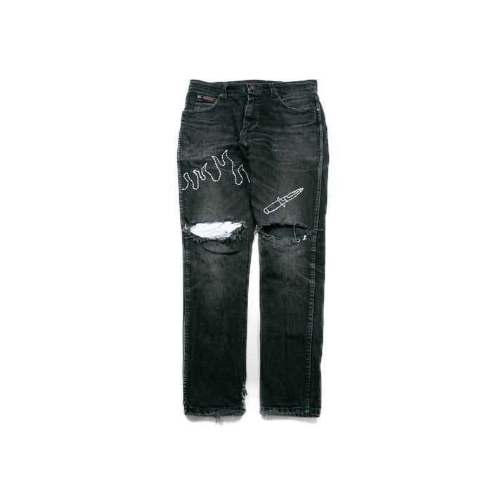 Wrangler Hellboy custom jeans spodnie 32/32us washed distressed