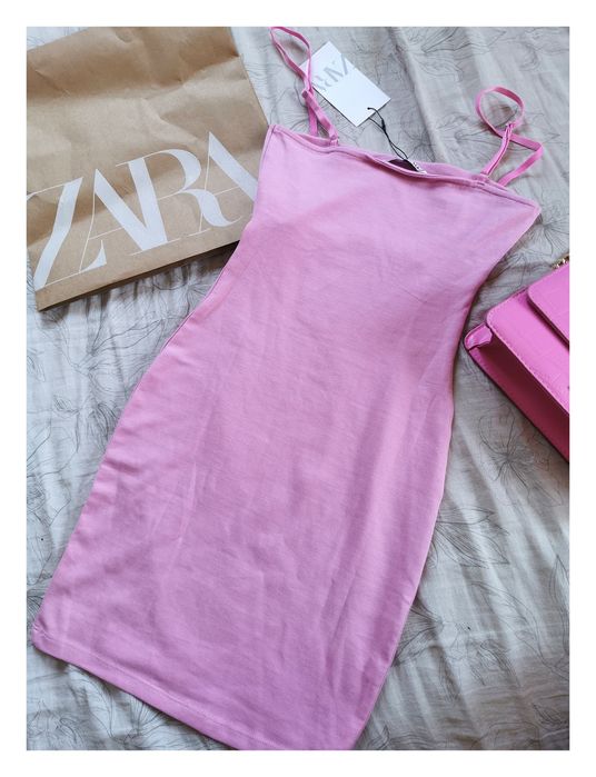 Nowa bawełniana sukienka pastelowy róż bodycon Zara
