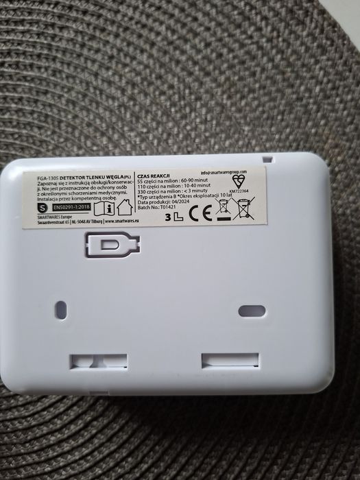 Czujnik detektor czadu tlenku węgla Smartwares FGA-1305