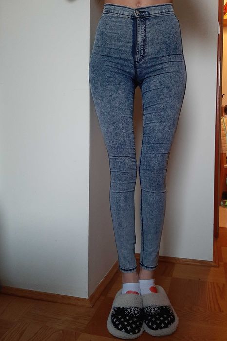 Spodnie marmurkowe jeansy rurki z wysokim stanem jasne dżinsy