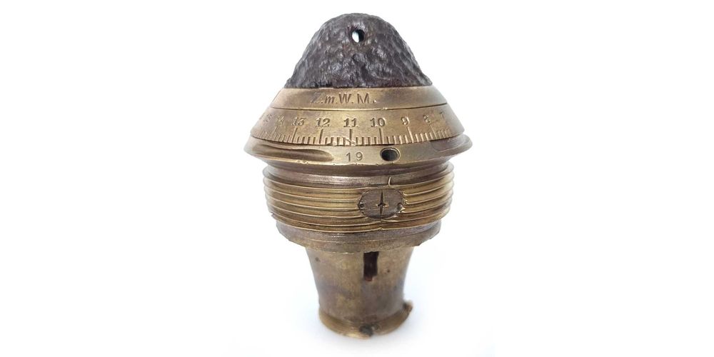 Niemiecki mosiężny zapalnik artyleryjski Z.m.W.M. do 17 cm średniego okopowego miotacza min Minenwerfer I wojna światowa 1916 AEG