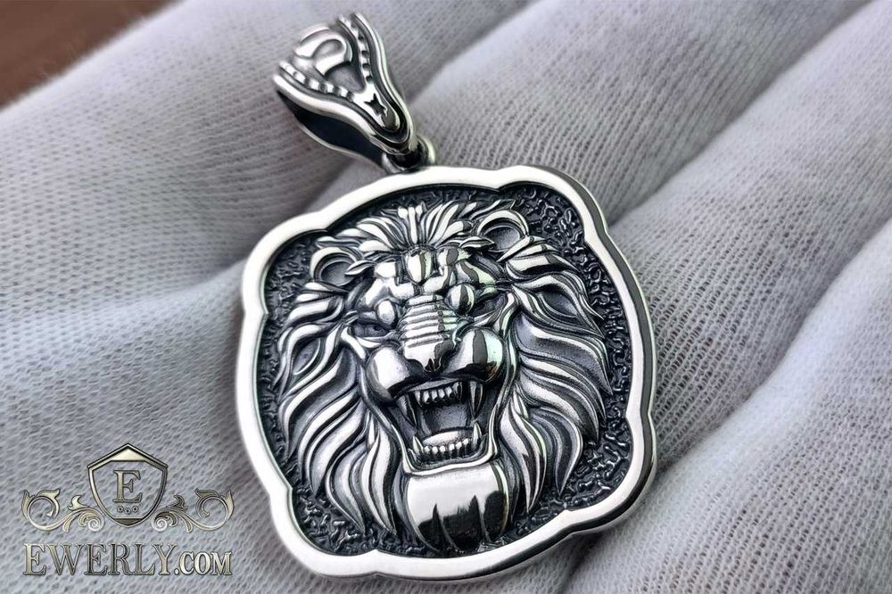 Амулет Серебряный кулон со Львом. Серебряная подвеска Лев 925 пробы