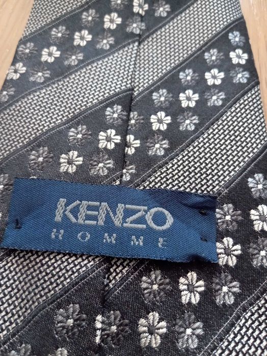 Kenzo krawat Homme tie 100% jedwab kwiaty szary srebrny