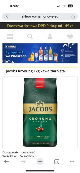 Kawa ziarnista jacobs kronung 1kg