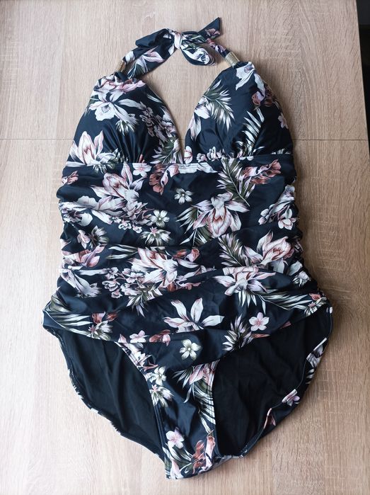 strój kąpielowy jednoczęściowy czarny w kwiaty modelujący push up XXL