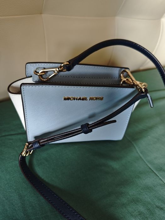 Mala Michael Kors Selma Mini - Couro Saffiano Azul/Branco ( Original)