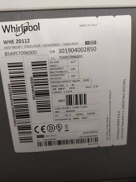 Arca congeladora horizontal Whirlpool