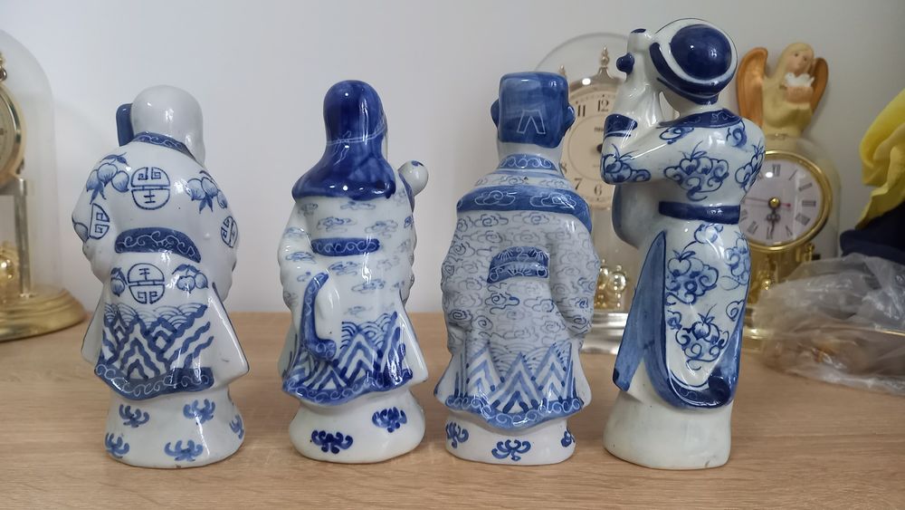 Figurki chińskie porcelanowe mędrcy grajek vintage Zestaw 4 figurek