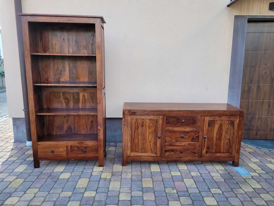 Masywna Komoda + Regał Kolonialne Meble Lite Drewno Palisander