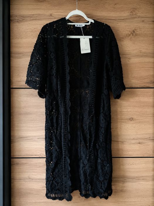 Nowa porządna ażurowa dziergana koronkowa narzuta kardigan bawełna M L XL Flam Mode uniwersalny TU