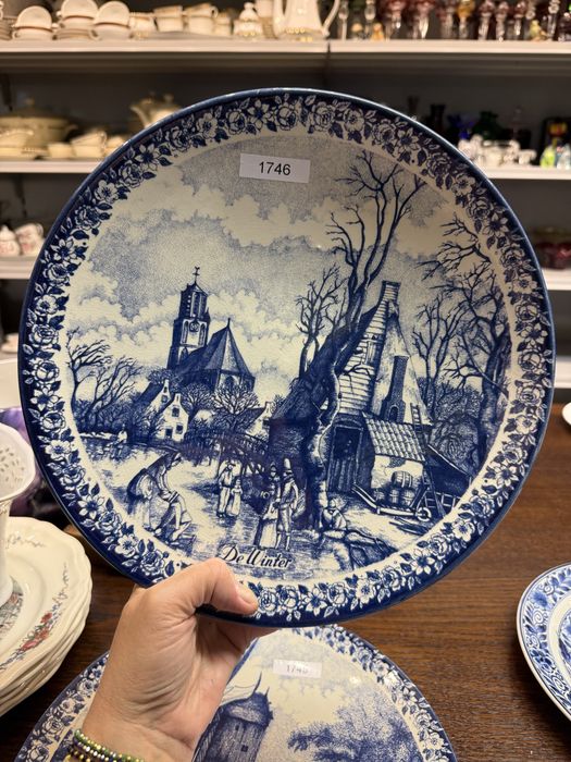 Duży kolekcjonerski talerz Delfts Blaus Holandia Kobalt fajans 1746