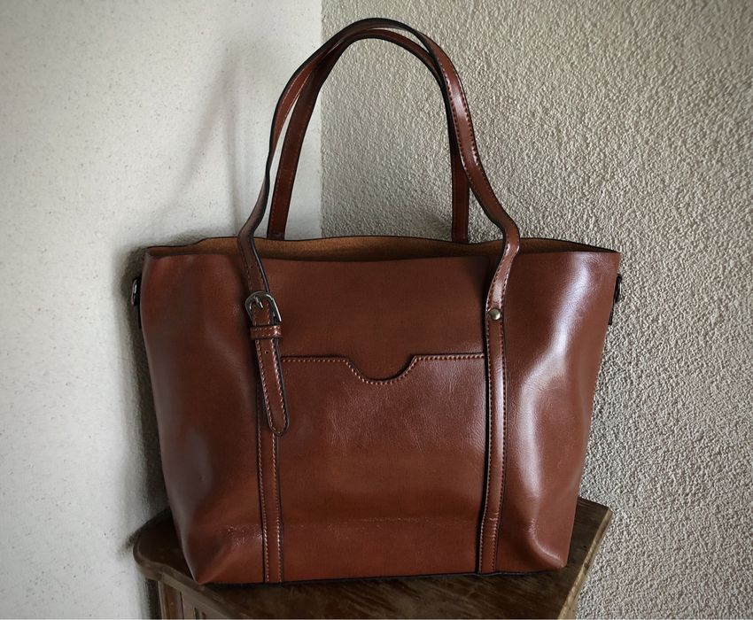 duża elegancka brązowa torba shopperka  ekoskóra