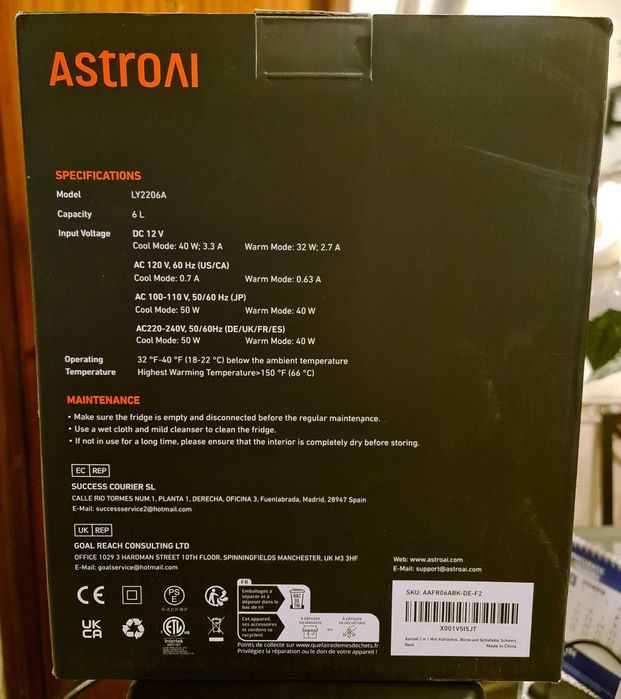 Mini Frigorífico AstroAI 6L – Portátil, Frio/Quente