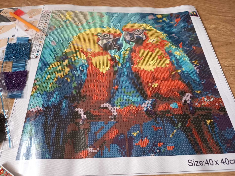Haft diamentowy Papugi / 40 x 40 cm mozaika 5D