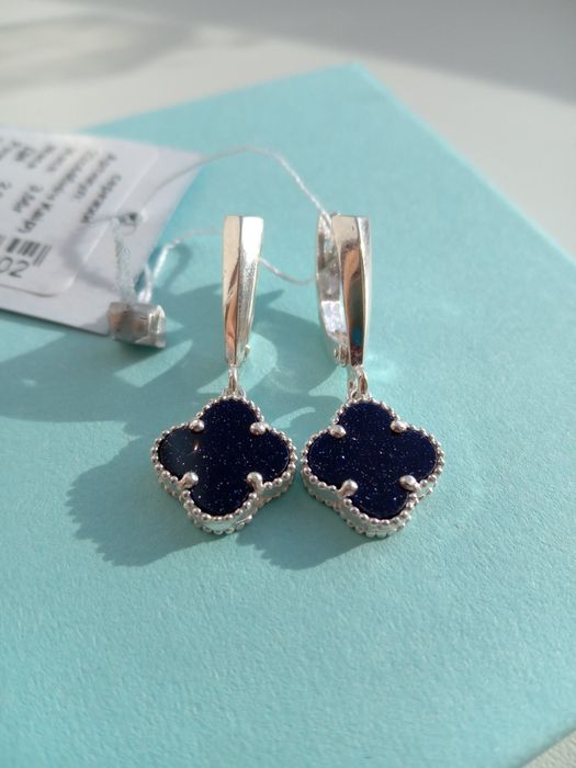 Срібні сережки Ніч Каіру Van Cleef Ван Кліф чорні підвіски вісюлькі