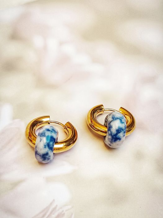 Eleganckie Kolczyki Koła ze Stali i kamieniem Sodalitem WERSJA 2 W 1