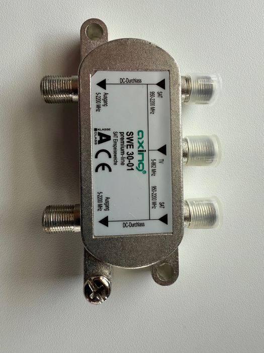 Kabel antenowy Televes T-100, DSE dc bloker, AXING sumator SWE 30-01