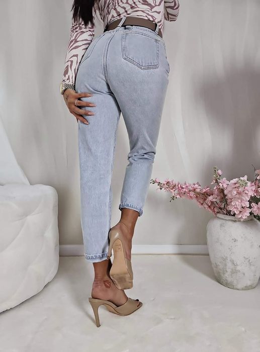 Spodnie jeansy By Me Mom Fit XS S M L niebieskie