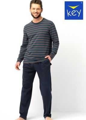Піжами KEY чоловіча футболка д.рукав--- штани КЕЙ бавовна/фланель