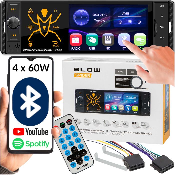 Radio Samochodowe Bluetooth USB S AUX Dotykowy Ekran 4 Cale MP3 MP4 1DIN