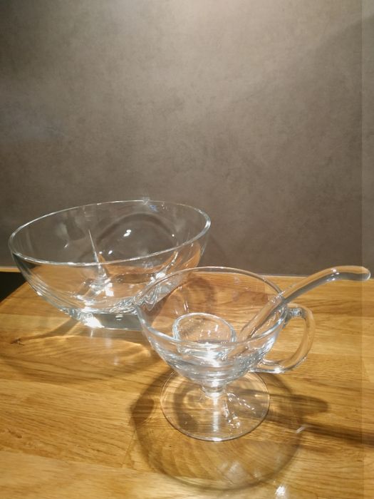 Kryształowa misa głęboka (średnica 24 cm) + sosjerka ze szklaną łyżką