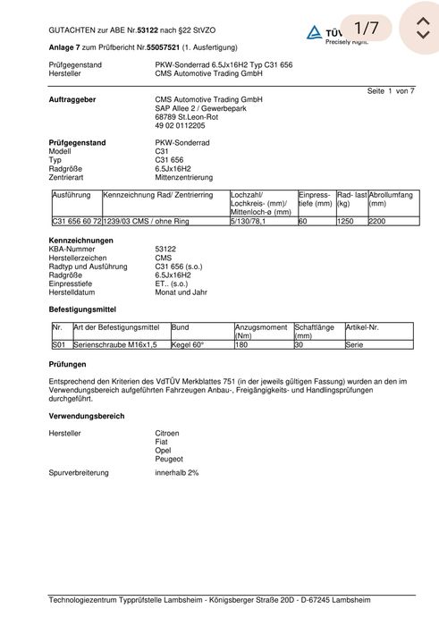 Jantes Autocaravana máx carga 1350kgs/jante 16" homologadas e certificadas TÜV