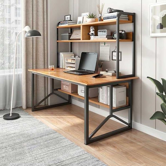 Nowe Biurko Gamingowe Komputerowe 120 cm Ciemny Buk Loft Pod Laptop Z Półkami